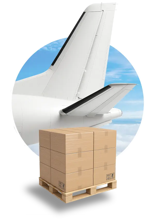 Conquest Air Cargo aircraft tail with stacked freight pallet, representing on-demand charter cargo flights from Miami to Nassau and the Caribbean