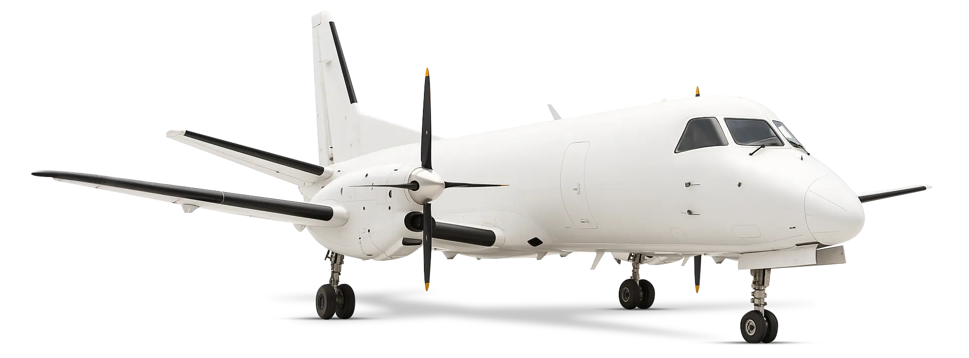Front view of Saab 340 cargo aircraft used by Conquest Air Cargo for daily air freight between Miami and Nassau